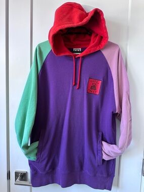 Teddy Fresh Purple Crewneck with Red Hood and Mint & Lavender Sleeves